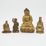 A Group of Four Gilt Lacquer Wood Figures, 18th Century and Later, 十八世紀或更晚 木漆金造像一組四件, largest height