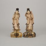 A Pair of Chinese Soapstone Figures of Female Musicians, Late Qing/Early Republic Period, 晚清/民國 壽山石雕