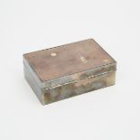 A Japanese Inlaid Silver Box, Signed Miyamoto, Meiji Period, 日本 明治時期 宮本造 銅錯銀嵌金松林寶塔紋紫檀盒, 2 x 5.9 x 4