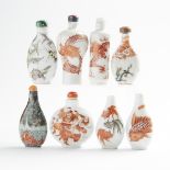 A Group of Eight Iron-Red Decorated Porcelain Snuff Bottles, 19th/20th Century, 十九/二十世紀 礬紅瓷胎鼻煙壺一組八件,