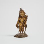 A Small Gilt Bronze Figure of Padmapani, Nepal, 15th Century or Later, 尼泊爾 十五世紀或更晚 小鎏金銅蓮花手觀音立像, heig