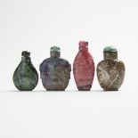 A Group of Four Stone Carved Snuff Bottles, 19th/20th Century, 十九/二十世紀 石巧雕花鳥紋鼻煙壺一組四件, tallest height