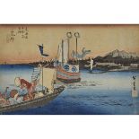 Utagawa Hiroshige (1797-1858), Arai, 歌川廣重(1797-1858）「東海道五十三次」系列之「荒井, 新居」木版畫 鏡框, 8.6 x 13.1 in — 21.9