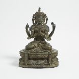 A Sino-Tibetan Bronze Seated Figure of Shadakshari Lokeshvara Buddha, 18th Century or Later, 漢藏 十八世紀