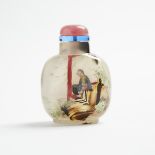 An Interior-Painted Agate Snuff Bottle, Republican Period, 民國時期 瑪瑙內畫庭園仕女紋鼻煙壺, height 2.8 in — 7.1 cm