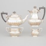 English Silver Tea Service, Adolph Barsach Davis, Sheffield, 1930, hot water jug height 7.3 in — 18.