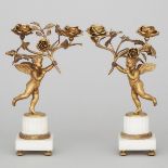 Pair of Louis XVI Style Gilt Bronze and Marble Figural Candlesticks, c.1900, height 11.5 in — 29.2 c