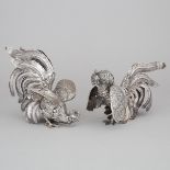 Pair of Peruvian Silver Fighting Cocks, c.1962, height 7.3 in — 18.5 cm (2 Pieces)