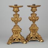 Pair of Large Ecclesiastical Lacquered Brass Pricket Style Candelsticks, 19th/early 20th century, he