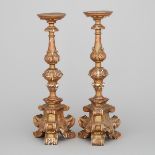 Pair of Italian Baroque Style Giltwood Candle Prickets, mid 20th century, height 18.6 in — 47.2 cm