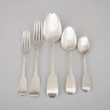 Assembled Georgian Silver Fiddle Pattern Flatware, William Eley & William Fearn and William Eaton, L