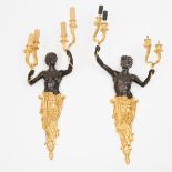 Large Pair of French Gilt and Patinated Bronze Figural Wall Sconces, 20th century, height 30 in — 76