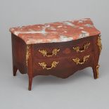Miniature French Ormolu Mounted Kingwood Parquetry Bombé Chest, mid 20th century, 7.5 x 12.5 x 6.5 i