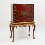 Chinoiserie Red Japanned Cabinet on Stand, early 20th century