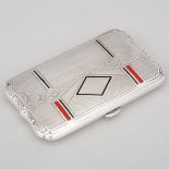 Latvian Silver and Enamel Cigarette Case, 1920s, 3.7 x 2.4 in — 9.5 x 6 cm