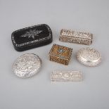 Group of Four English, Continental and Eastern Silver Boxes and Two Others, 19th/early 20th century,