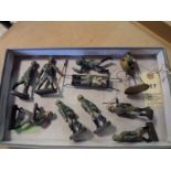 10 Elastolin German Army figures. Soldier with searchlight, soldier with heavy machine gun,