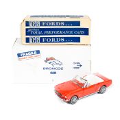 4x 1:24 scale cars. A Franklin Mint 1966 Ford Mustang in Broncos dark blue and orange livery. A