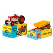 2 Corgi Toys. Massey-Ferguson 65 Tractor (50). In red and pale grey with red metal wheels and