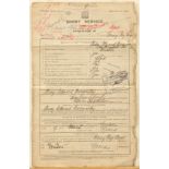 A WWI “Short Service Attestation” certificate, for Percy Edward Nosworthy, Army Pay Corps, d. 19th