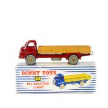 Dinky Toys Big Bedford Lorry (408). Cab and chassis in maroon, tan loadbed with fawn wheels and grey