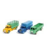 3 Dinky Toys. Forward Control Leyland Comet Lorry (25R). In green with cream wheels and black rubber