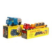 2 Budgie Toys. A Heavy Duty Articulated Low Loader with cable drums (232). With red cab, orange
