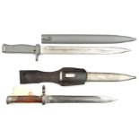 An Austrian M1888 Mannlicher bayonet, various stamps, in its steel scabbard with (worn) frog, and