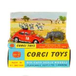 Corgi Toys Volkswagen 1200 in East African Safari Trim (256). Vehicle in orange with brown interior,