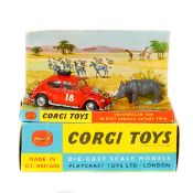 Corgi Toys Volkswagen 1200 in East African Safari Trim (256). Vehicle in orange with brown interior,