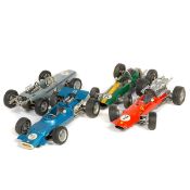 4 1:18 1970's Schuco friction powered single seater Grand Prix Cars. Lotus F.1 1071 in B.R.G. with