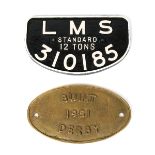 A Derby Works locomotive builders plate. Dated 1951, possibly from a Standard Class 5 4-6-0