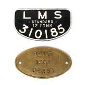 A Derby Works locomotive builders plate. Dated 1951, possibly from a Standard Class 5 4-6-0