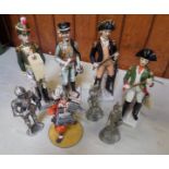 3 Continental painted porcelain figures of early 19th century naval officer, dragoon and hussar,