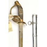 A Prussian 1889 pattern infantry officer’s sword, blade 33”, the brass hilt having wire bound