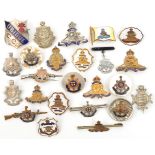 24 sweetheart brooches and tie pins, different types of Artillery and R Sussex, mostly enamelled,