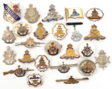 24 sweetheart brooches and tie pins, different types of Artillery and R Sussex, mostly enamelled,