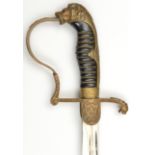 An Imperial German infantry officer’s sword, plated blade 31½”, by W.K.C, brass stirrup hilt with