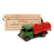Tri-ang Minic Petrol Tank Lorry (15M). A post-war example with green forward control cab, red tank