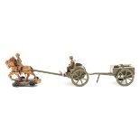 A rare Hausser horse drawn field kitchen. 2 horse team and riders, tinplate limber and one rider,