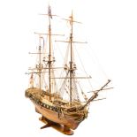 A 1:75 scale model of the British 32 gun frigate HMS Unicorn, well constructed plank on frame wooden