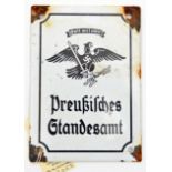 A Third Reich black on white enamelled metal door or wall plaque, 6½” x 4½”, for the Prussian