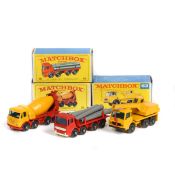 3 Matchbox Series Vehicles. No.10d Leyland Pipe Truck in red with white base and grill. No.21d Foden
