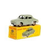 Dinky Toys Renault Dauphine (24E). In grey with plated ridged wheels and black rubber tyres.