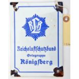 A Third Reich small slightly convex blue on white enamelled rectangular door plate, 5” x 6½”,