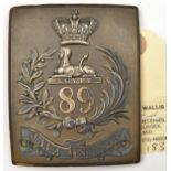 An officer’s rectangular SBP, c1825, of the 89th Regt, bearing silver plated crown, Sphinx and “