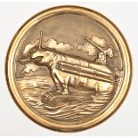 A cast brass unofficial tompion of HMS M3, submarine 1918-32, showing a mythical hippopotamus, AA