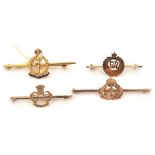 3 9ct gold sweetheart tie pins: KC Royal Navy, KC Royal Engineers and N Staffs Regt, all marked “