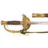 A 19th century continental naval officer’s dress sword, plain shallow diamond section blade 28”,
