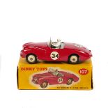 Dinky Toys Sunbeam Alpine Sports (107). An example in cerise with light grey interior, RN34, cream